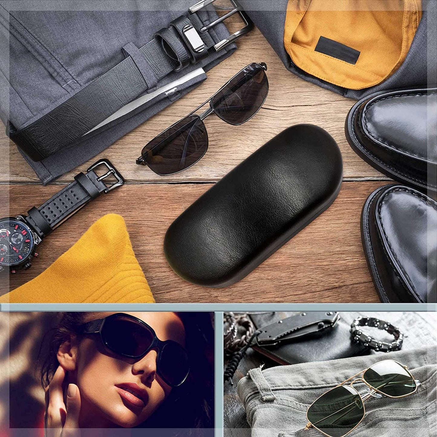 Hard Sunglasses Cases for Large to Oversized Frames with Cleaning Cloth