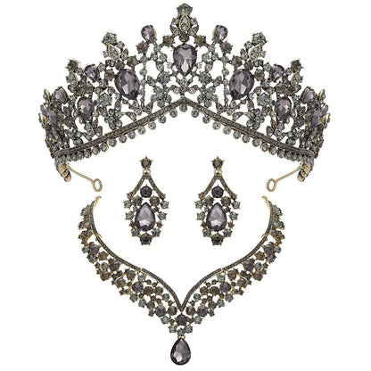 Baroque Wedding Crown for Bride, 3-Pack Tiara Earrings Necklace, Bridal Jewelry Set