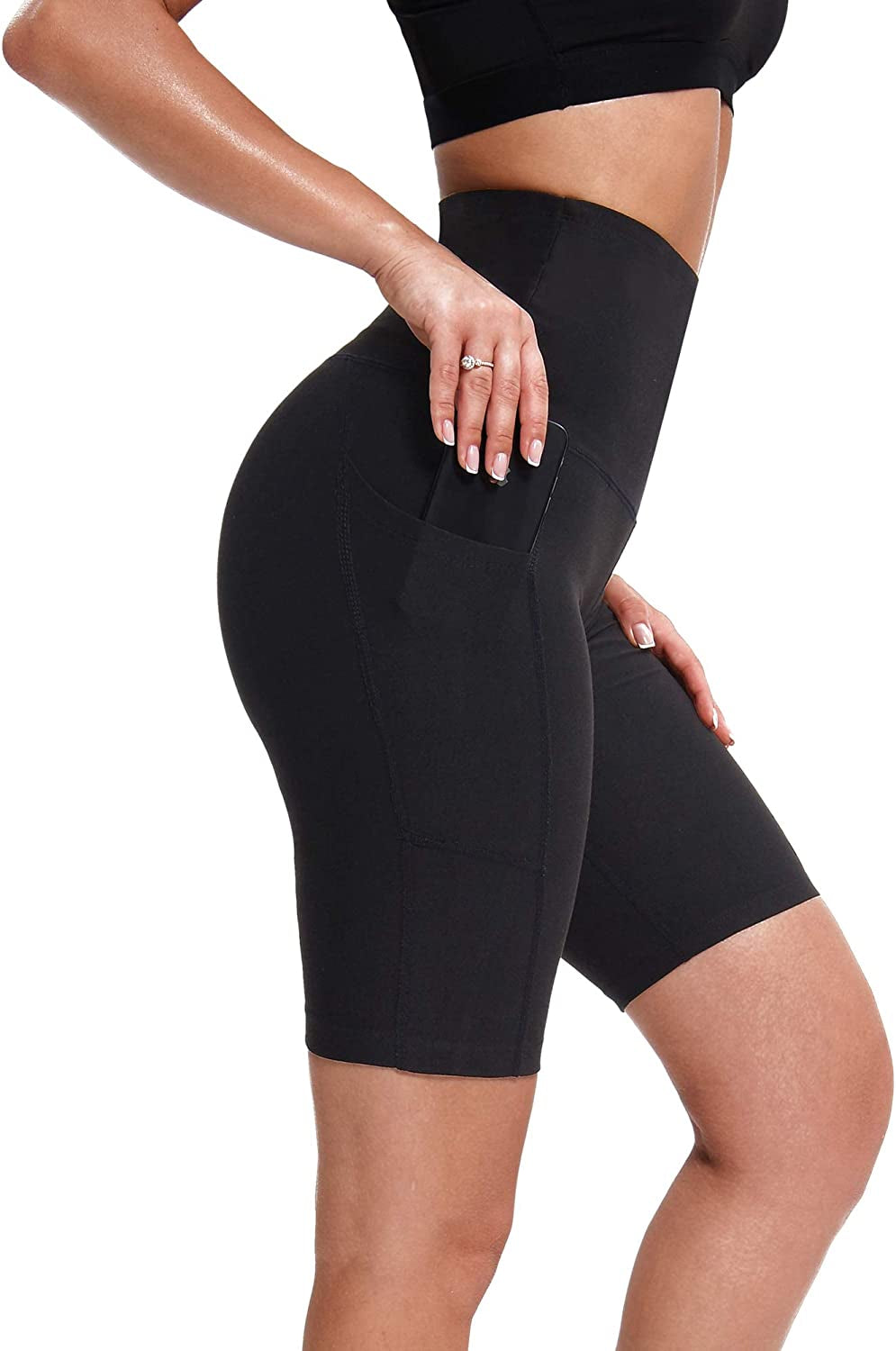 Women's High Waist Yoga Shorts Tummy Control Workout Running Compression Shorts with Pocket