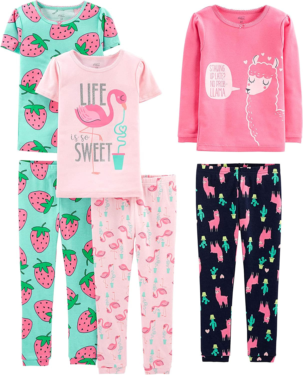 Babies, Toddlers, and Girls' 6-Piece Snug-Fit Cotton Pajama Set