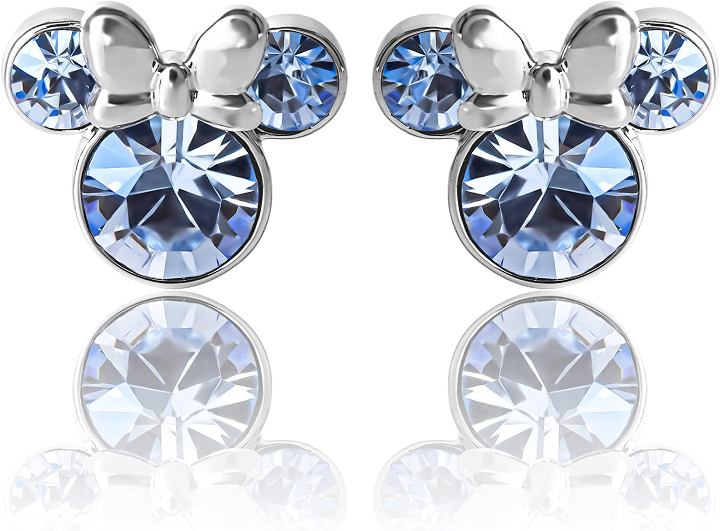 Minnie Mouse Crystal Birthstone Stud Earrings, Silver Plated, Gold Plated