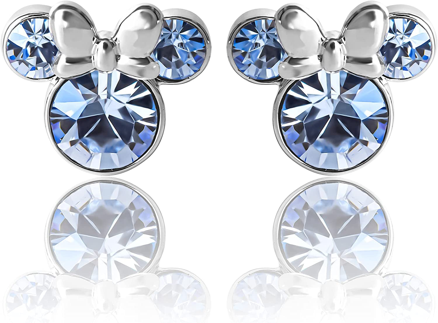 Minnie Mouse Crystal Birthstone Stud Earrings, Silver Plated, Gold Plated