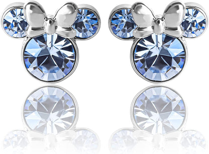 Minnie Mouse Crystal Birthstone Stud Earrings, Silver Plated, Gold Plated