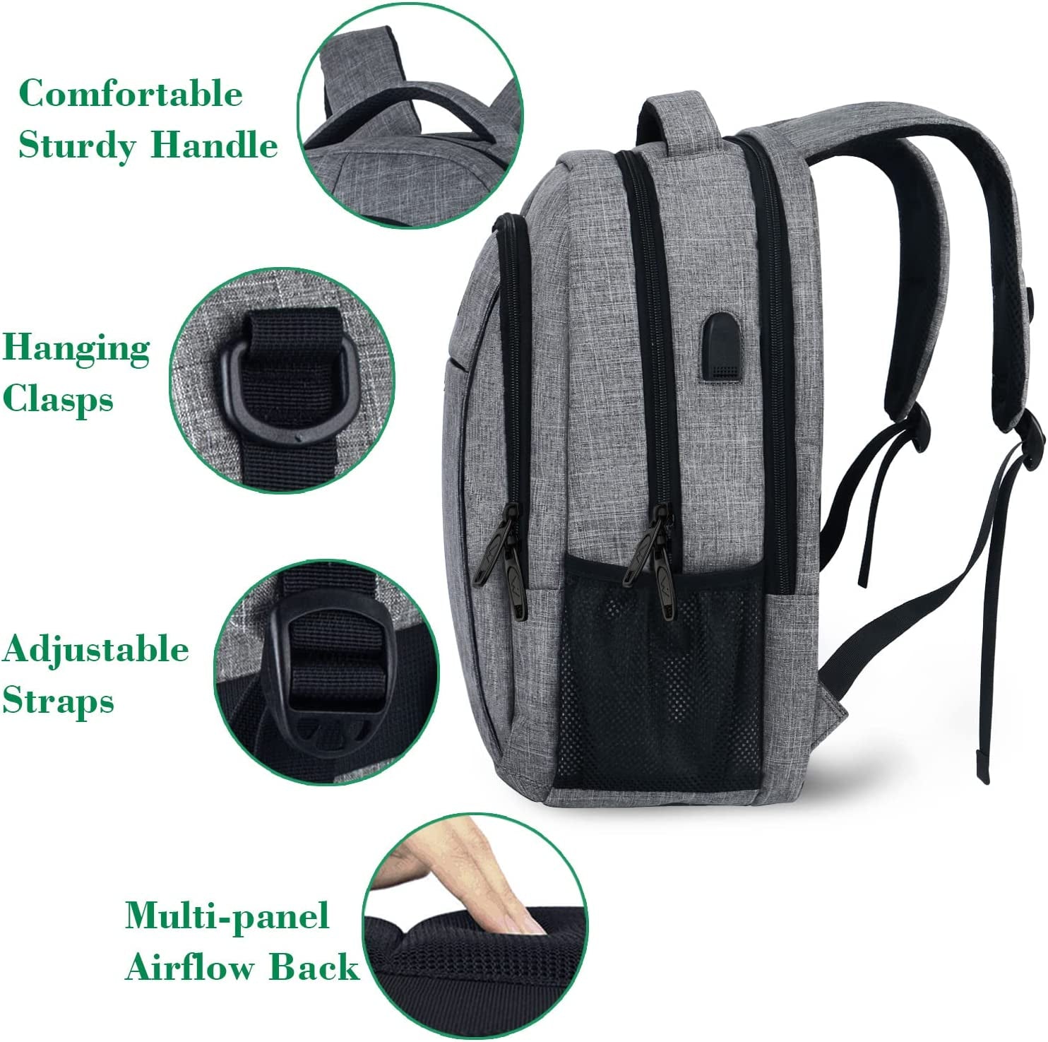 Travel Laptop Backpack, Water Resistant College School Business Computer Bag USB Charging Port