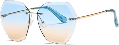 Sunglasses for Women Oversized Rimless Diamond Cutting Lens Sun Glasses AE0534