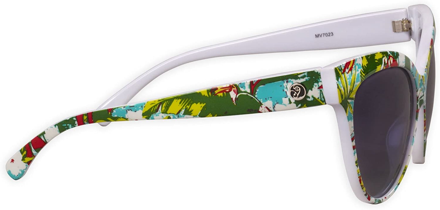 Birds of Paradise Floral Polarized round Sunglasses, Color White, 57 Mm