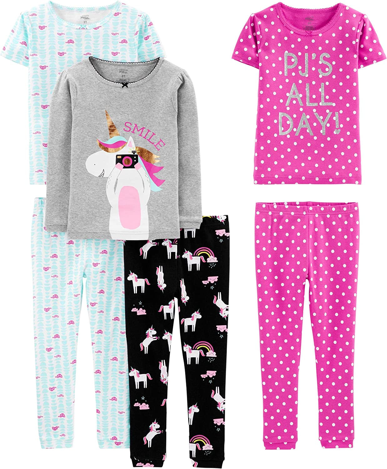 Babies, Toddlers, and Girls' 6-Piece Snug-Fit Cotton Pajama Set