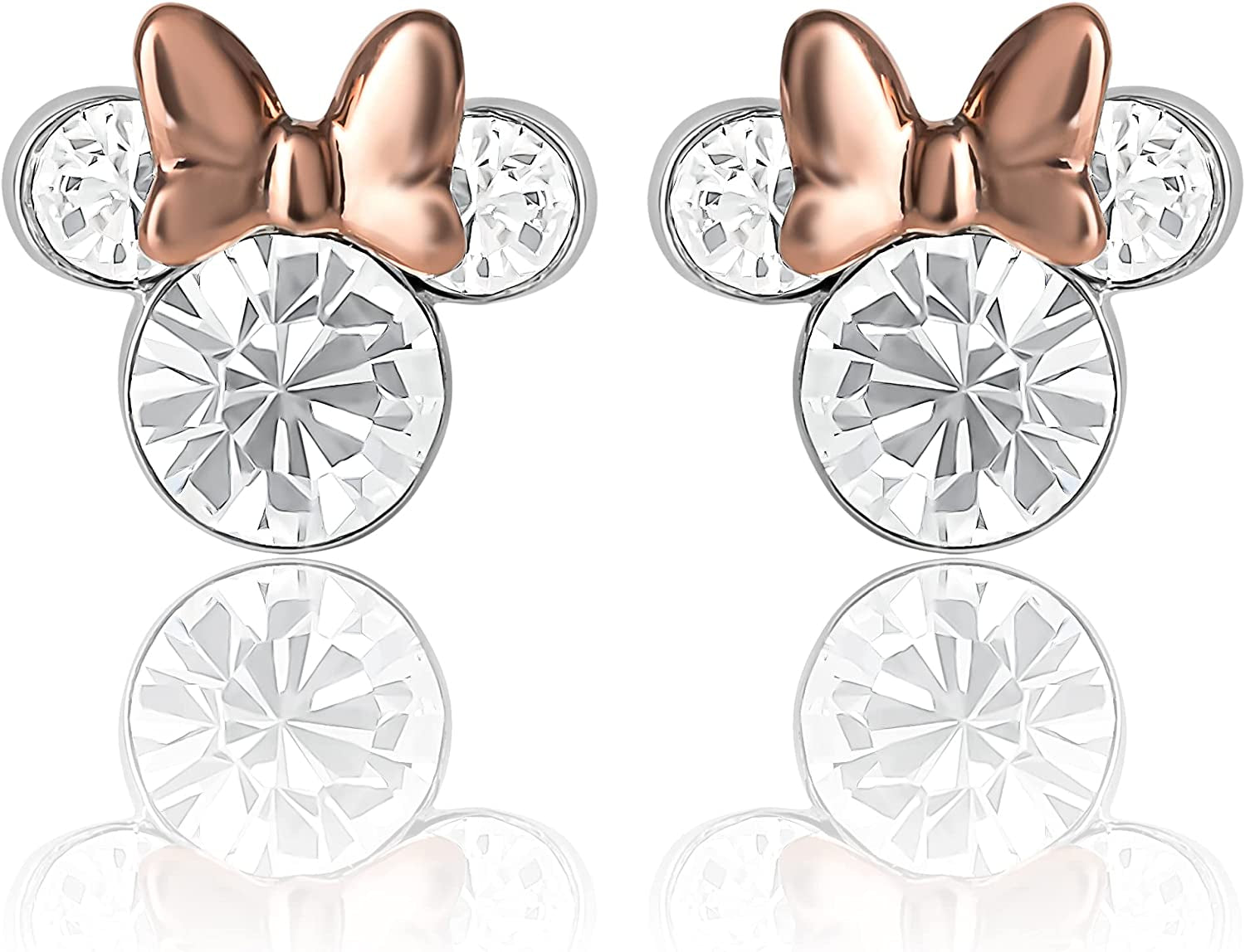 Minnie Mouse Crystal Birthstone Stud Earrings, Silver Plated, Gold Plated