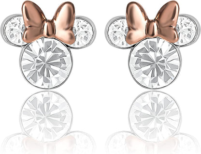 Minnie Mouse Crystal Birthstone Stud Earrings, Silver Plated, Gold Plated