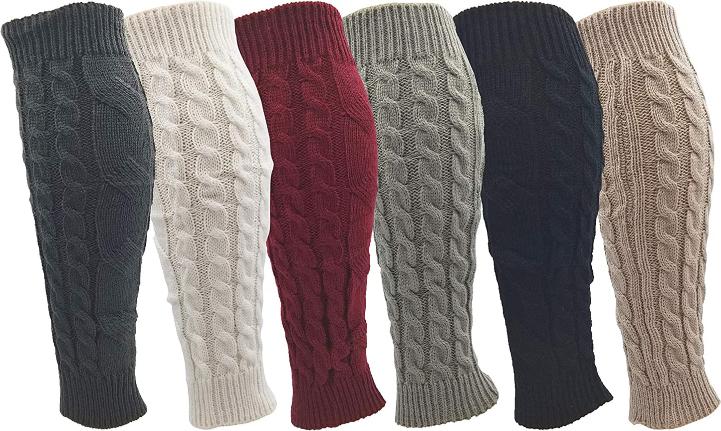 Leg Warmers for Women, 6 Pairs Knee High Cable Knit Warm Thermal Acrylic Winter Sleeve