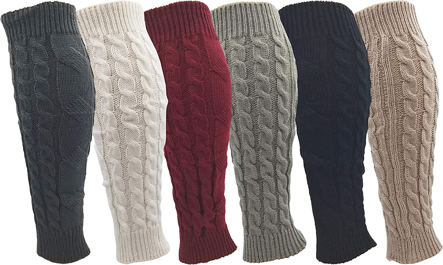 Leg Warmers for Women, 6 Pairs Knee High Cable Knit Warm Thermal Acrylic Winter Sleeve