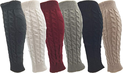 Leg Warmers for Women, 6 Pairs Knee High Cable Knit Warm Thermal Acrylic Winter Sleeve