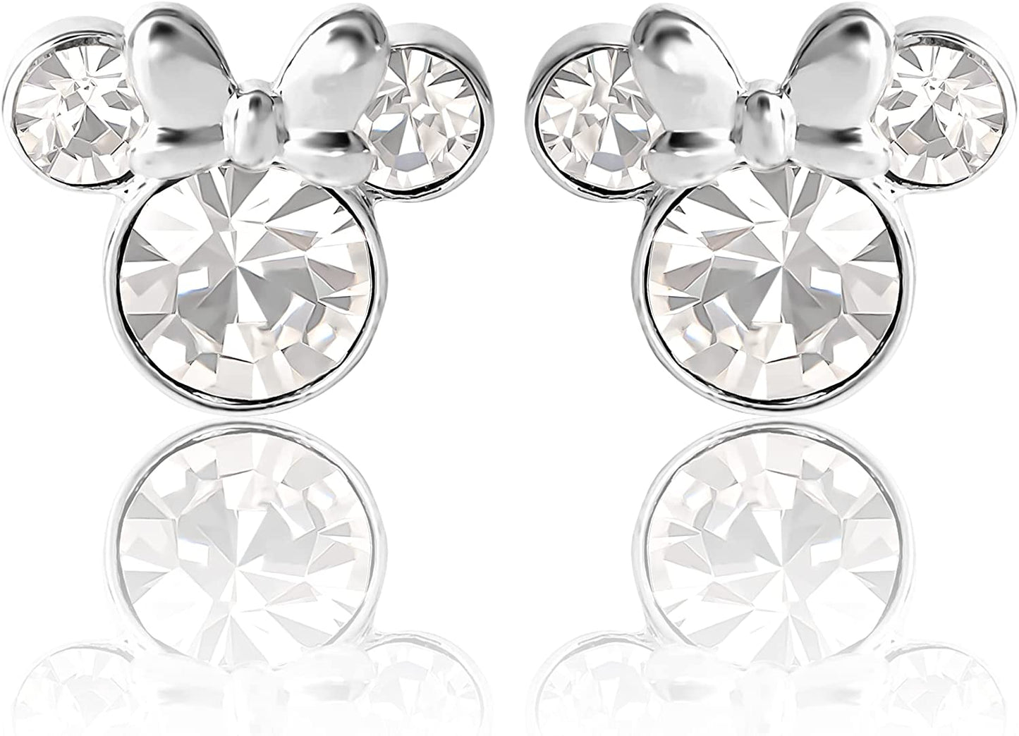 Minnie Mouse Crystal Birthstone Stud Earrings, Silver Plated, Gold Plated