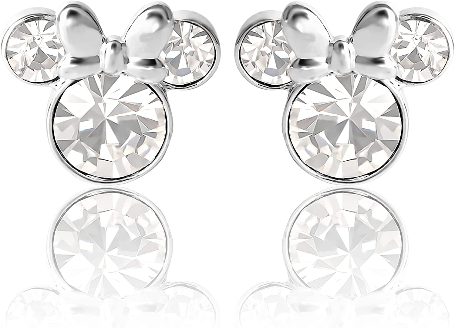 Minnie Mouse Crystal Birthstone Stud Earrings, Silver Plated, Gold Plated