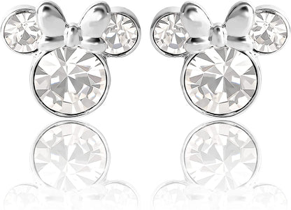 Minnie Mouse Crystal Birthstone Stud Earrings, Silver Plated, Gold Plated