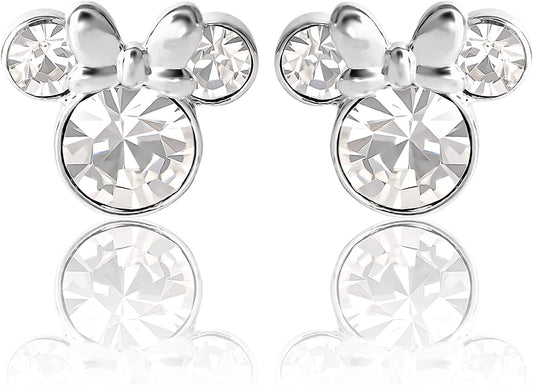 Minnie Mouse Crystal Birthstone Stud Earrings, Silver Plated, Gold Plated