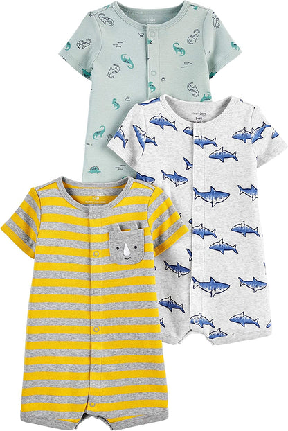 Baby Boys' Snap-Up Rompers, Pack of 3