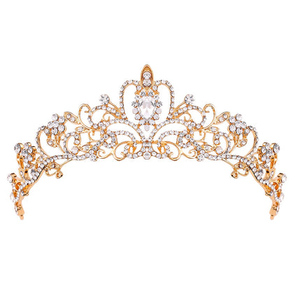 Gold Tiara for Women Crystal Crown with Colorful Gemstones Rhinestones Hair Accessories for Girls