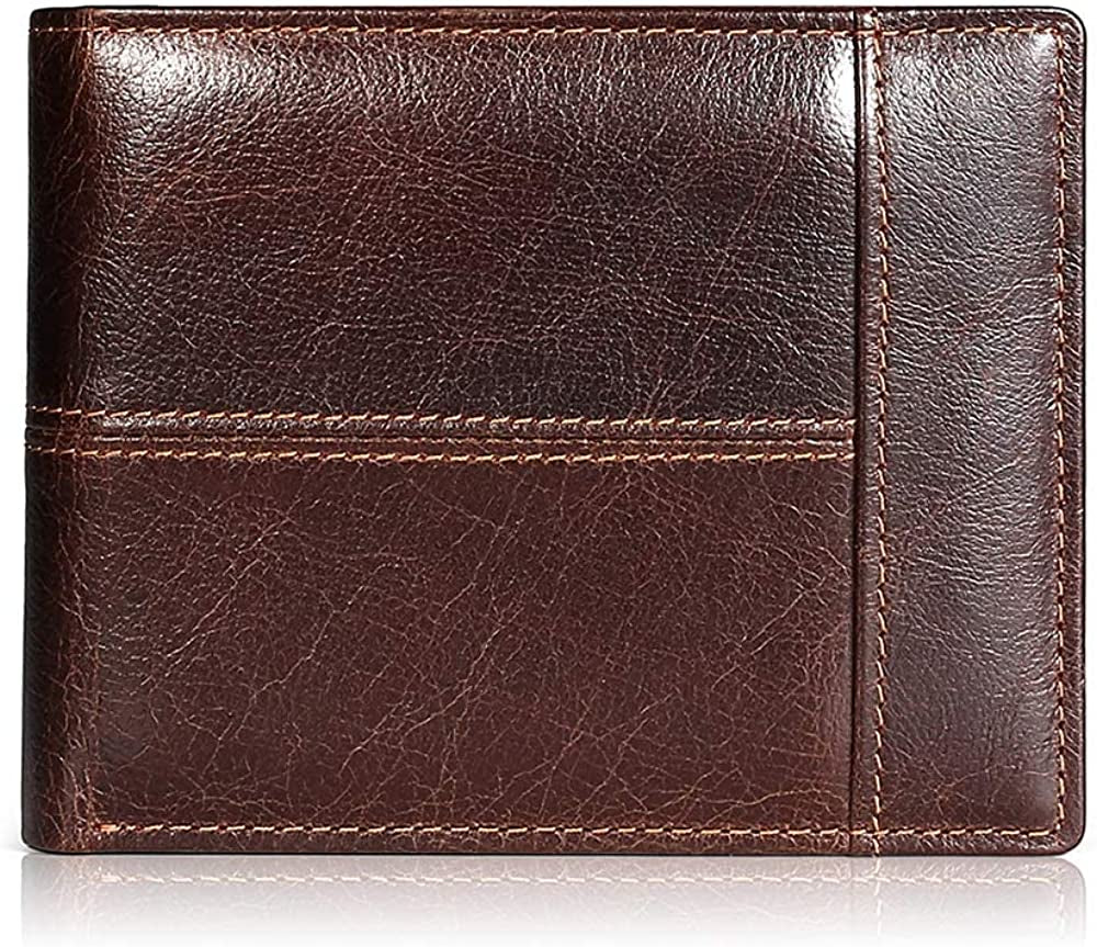 Men's Wallet RFID Genuine Leather Bifold Wallets for Men, ID Window 16 Card Holders Gift Box