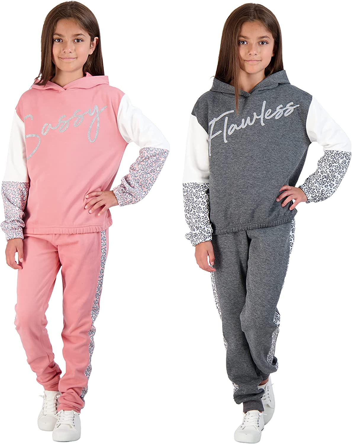 Sweet Butterfly Girls 4-Piece Fleece Active Hoodie and Athletic Jogger Sweatpants and Sweatshirt Kids Clothing Set