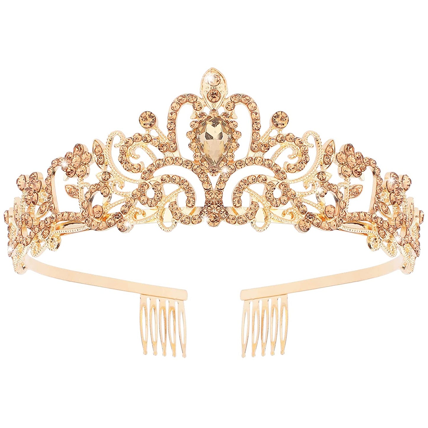 Gold Tiara for Women Crystal Crown with Colorful Gemstones Rhinestones Hair Accessories for Girls