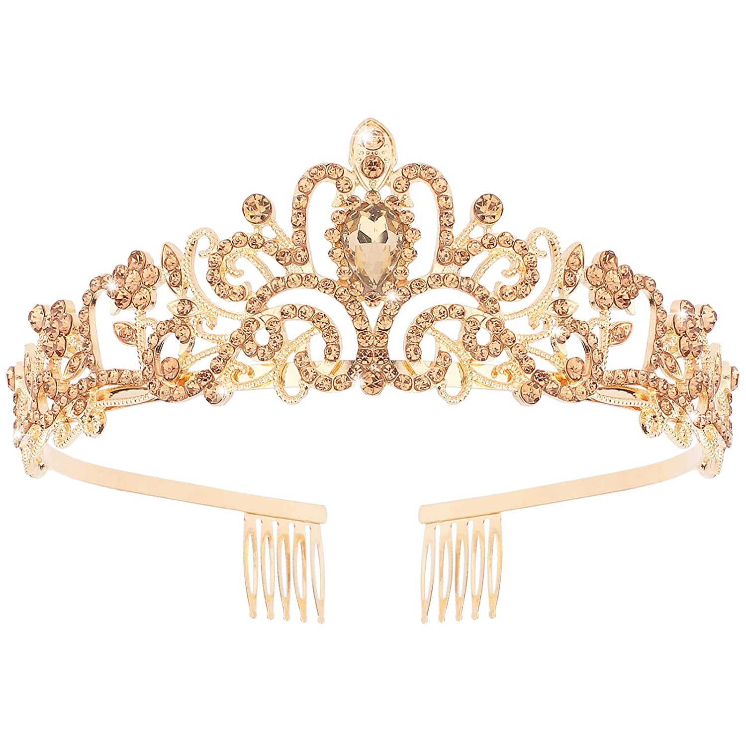 Gold Tiara for Women Crystal Crown with Colorful Gemstones Rhinestones Hair Accessories for Girls