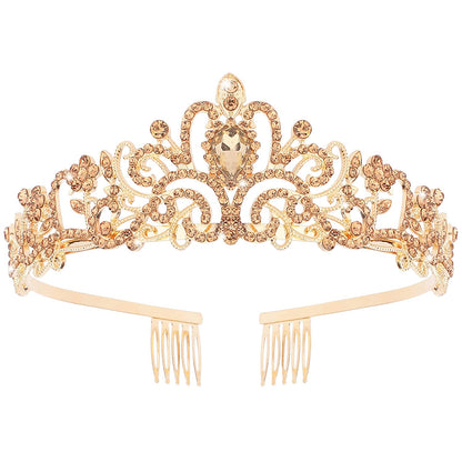 Gold Tiara for Women Crystal Crown with Colorful Gemstones Rhinestones Hair Accessories for Girls