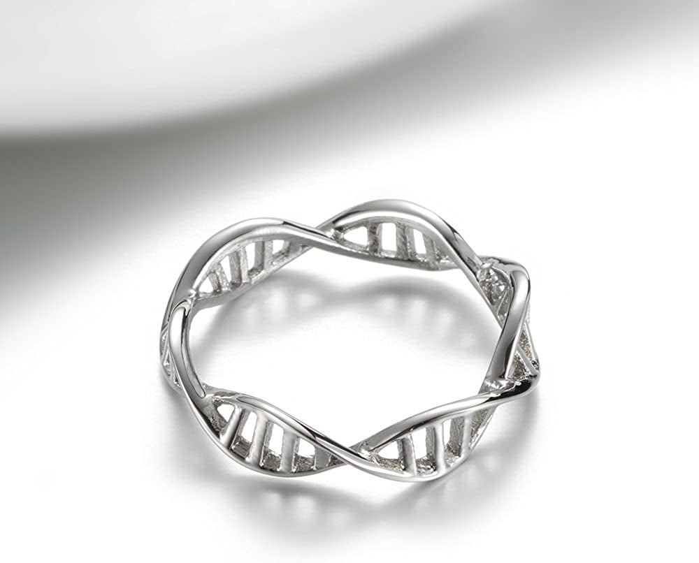 Women's Stainless Steel DNA Ring Chemistry Science Molecule Twist Rope Helix Band Silver