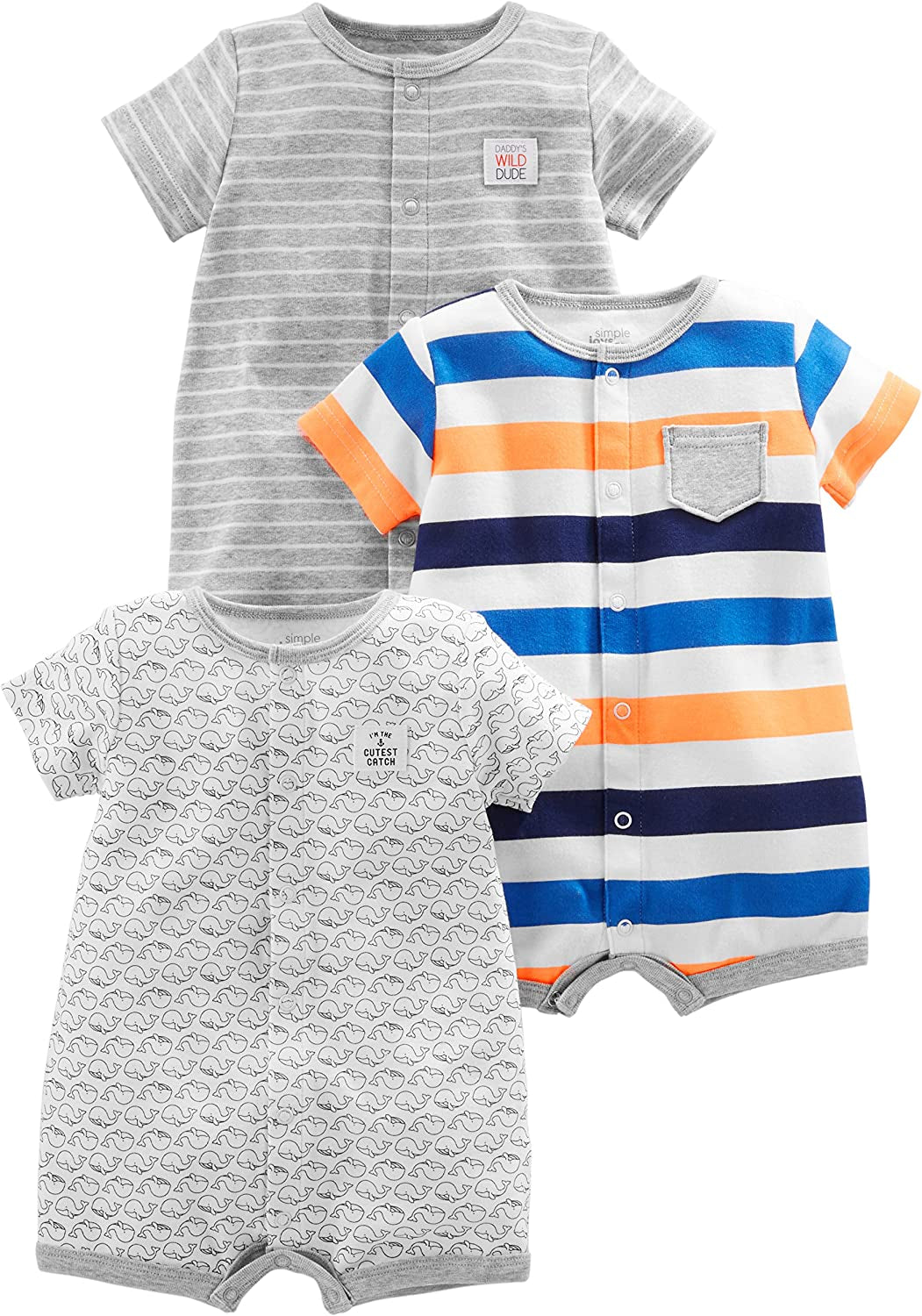 Baby Boys' Snap-Up Rompers, Pack of 3