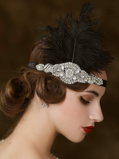 Black 1920S Headpiece Feather, Rhinestone Flapper Headpiece, the Great Gatsby Hair Accessories