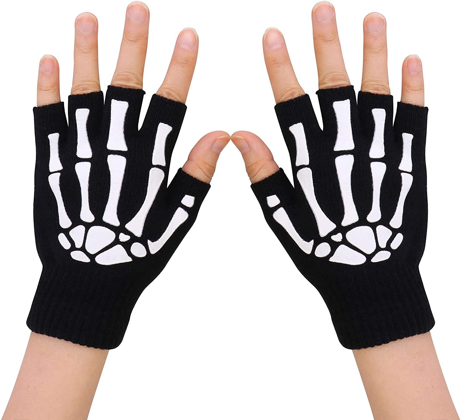 Unisex Full/Half Finger Skeleton Gloves Glow in the Dark Knit Gloves