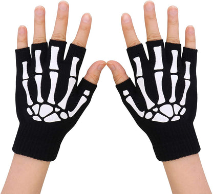 Unisex Full/Half Finger Skeleton Gloves Glow in the Dark Knit Gloves