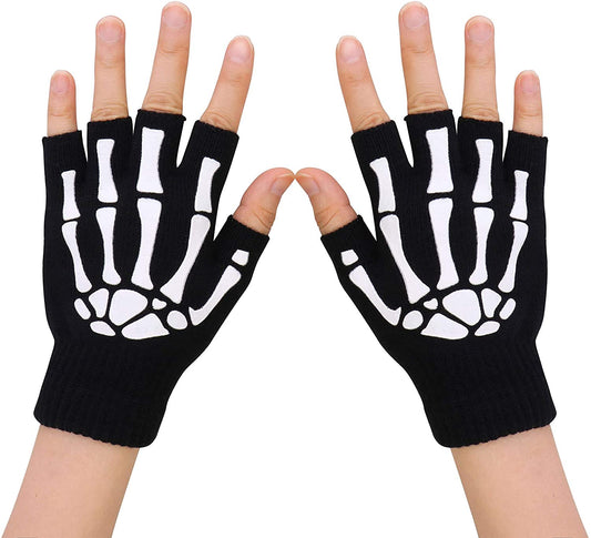 Unisex Full/Half Finger Skeleton Gloves Glow in the Dark Knit Gloves