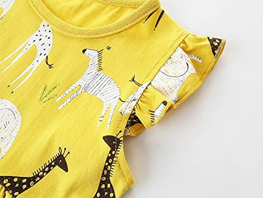 Toddler Girls Cotton Casual Cartoon Print Short Sleeve Dresses 1-7 Years