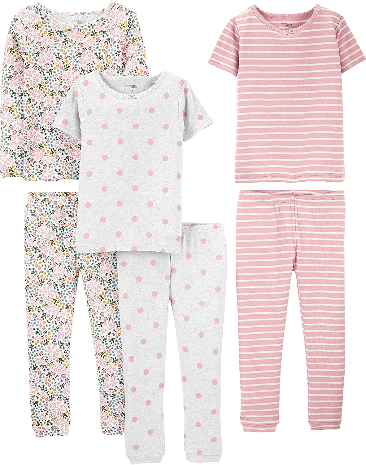 Babies, Toddlers, and Girls' 6-Piece Snug-Fit Cotton Pajama Set