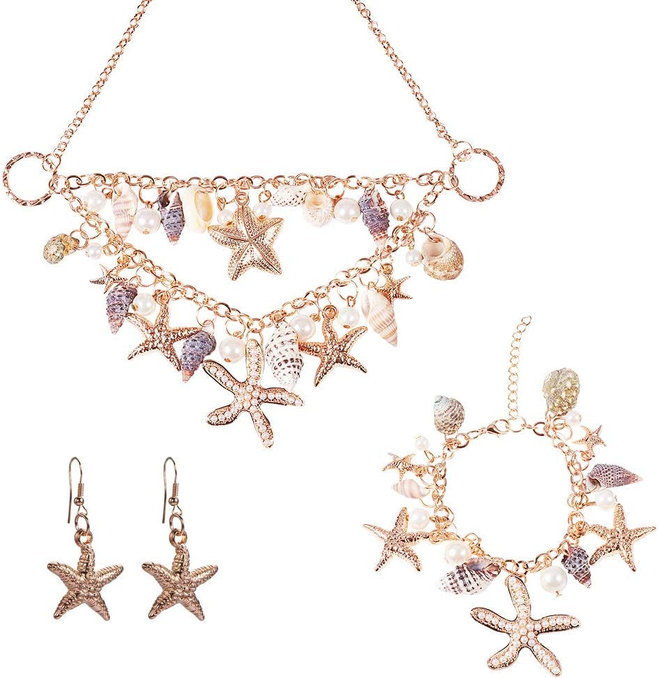 Fashion Sea Shell Starfish Bracelets Faux Pearl Charm Bracelets Golden Shell Beads Bracelets