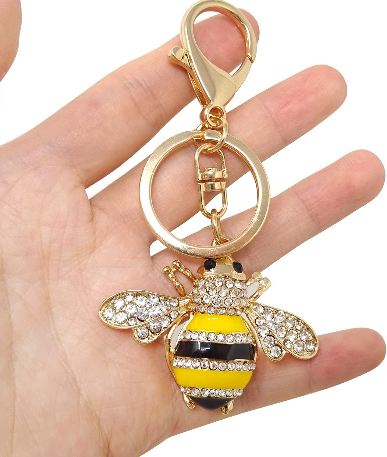 1PCS Rhinestone Little Bee Keychain Bumble Bee Sparkling Keyring for Bag Purse Wallet