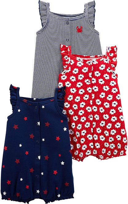 Baby Girls' Snap-Up Rompers, Pack of 3