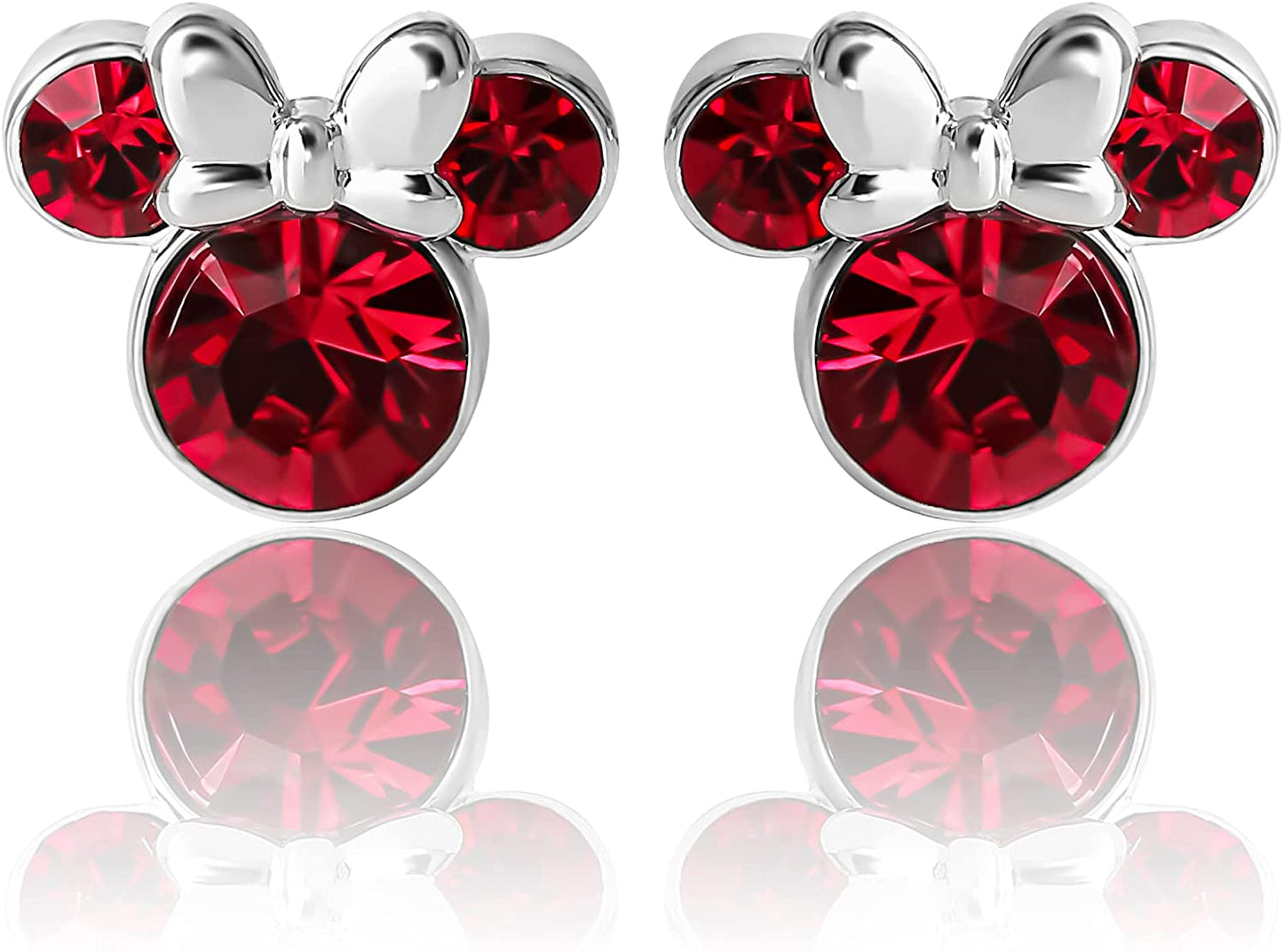 Minnie Mouse Crystal Birthstone Stud Earrings, Silver Plated, Gold Plated