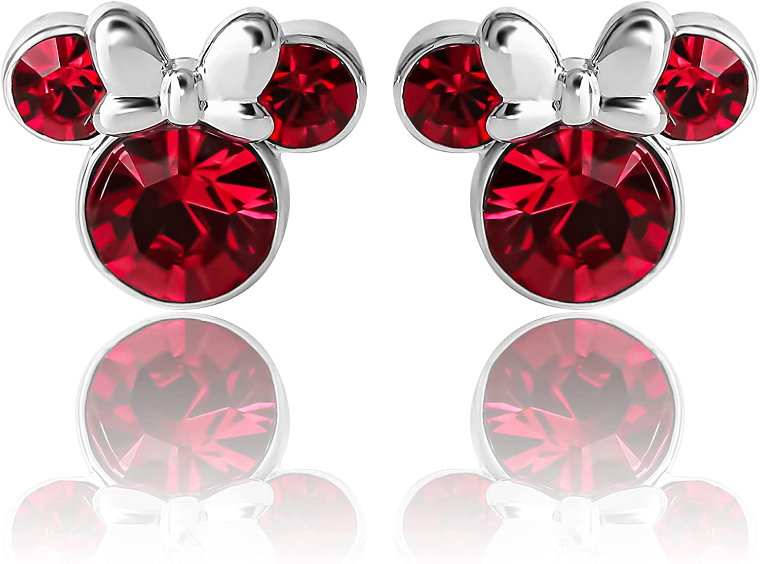 Minnie Mouse Crystal Birthstone Stud Earrings, Silver Plated, Gold Plated