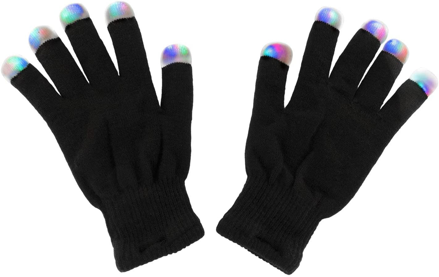 Black Knit Gloves LED Strobe Fingertips with 3 Colors for Light Shows, Raves, Concerts