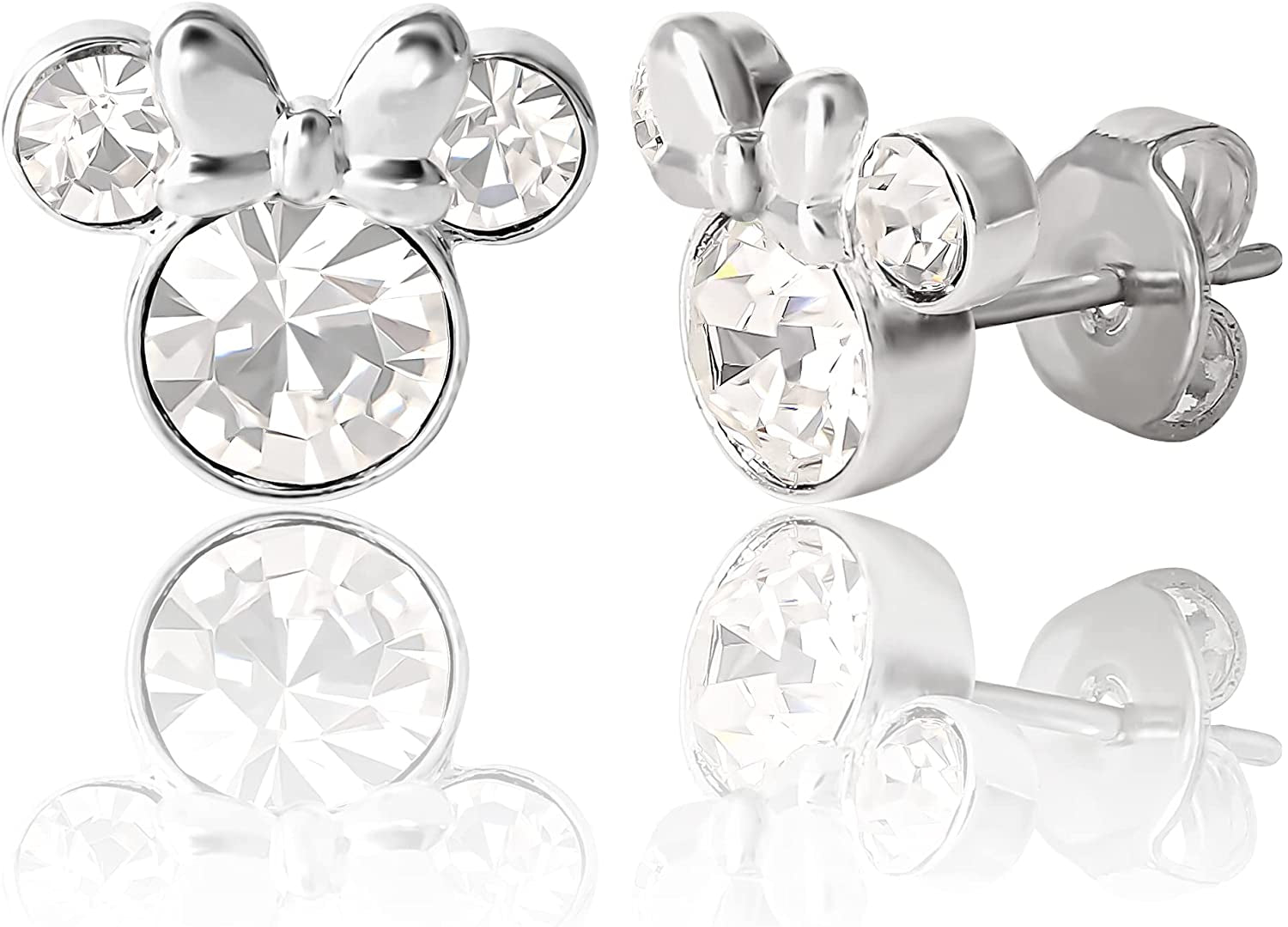 Minnie Mouse Crystal Birthstone Stud Earrings, Silver Plated, Gold Plated