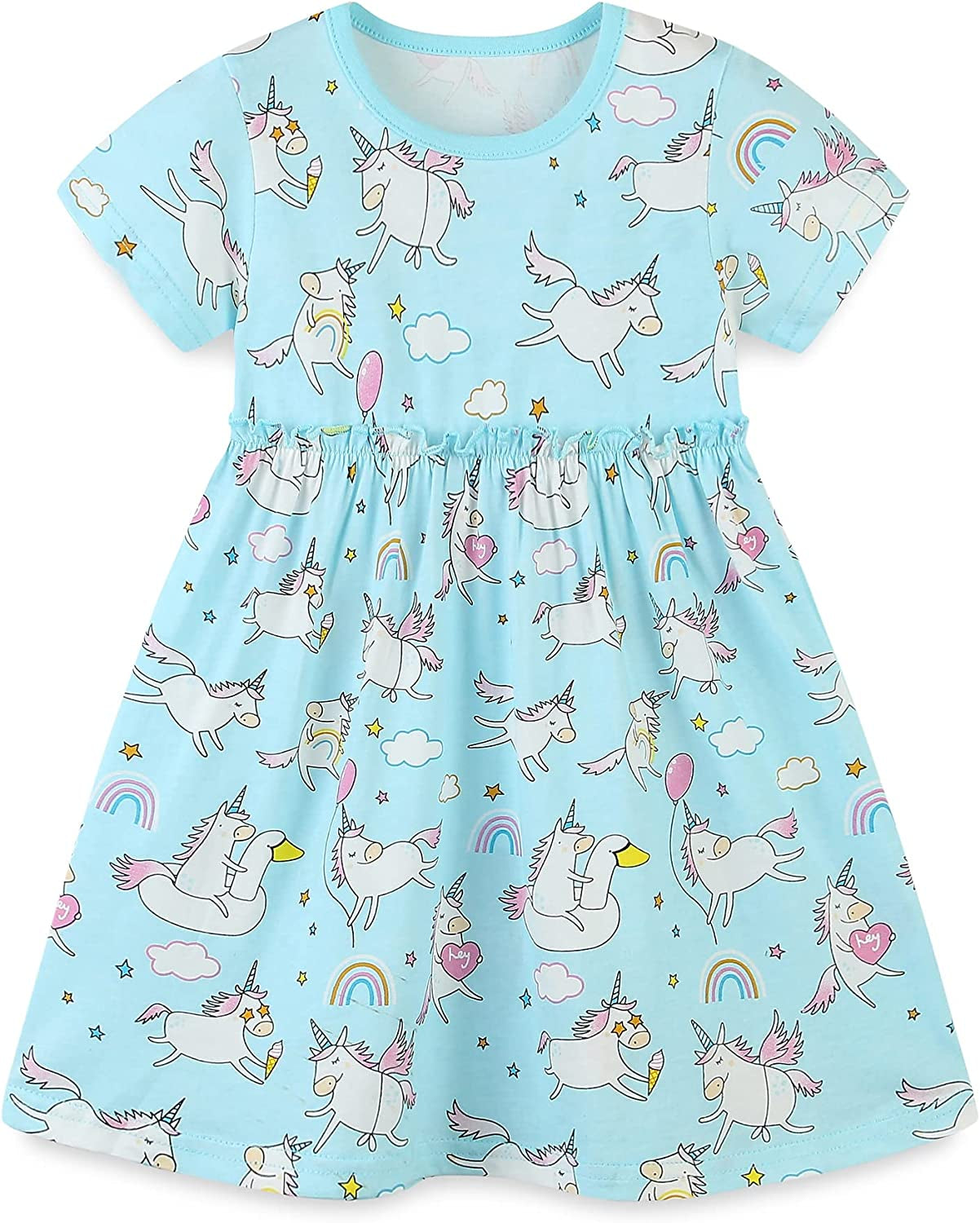 Toddler Girls Cotton Casual Cartoon Print Short Sleeve Dresses 1-7 Years