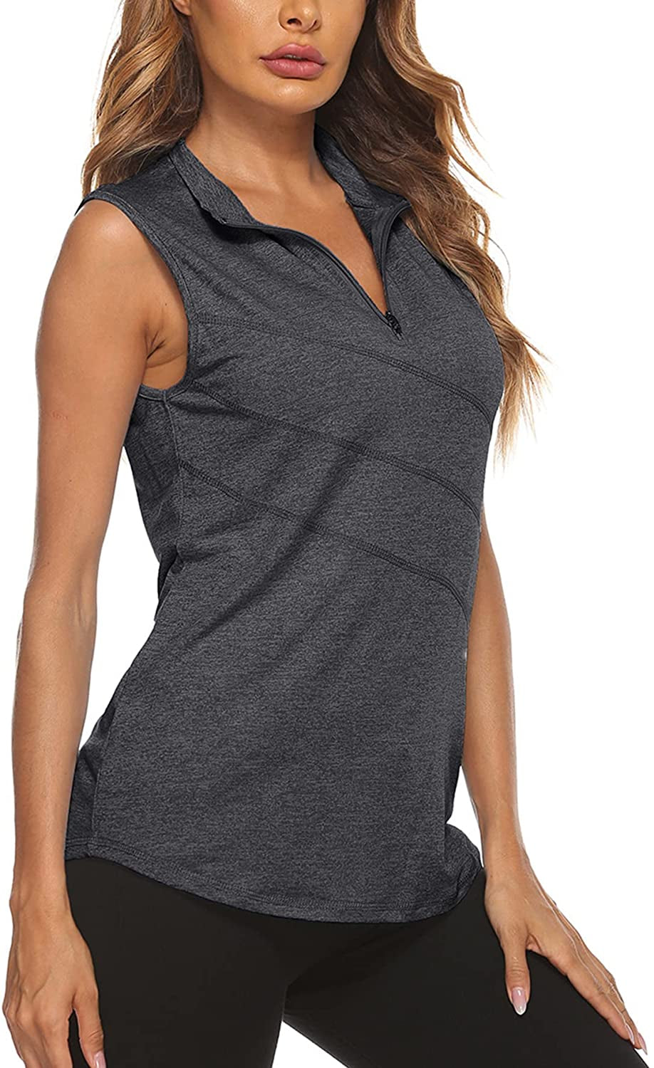 Women's Sleeveless Golf Tennis Polo Shirts Zip up Dry Fit Workout Tank Tops