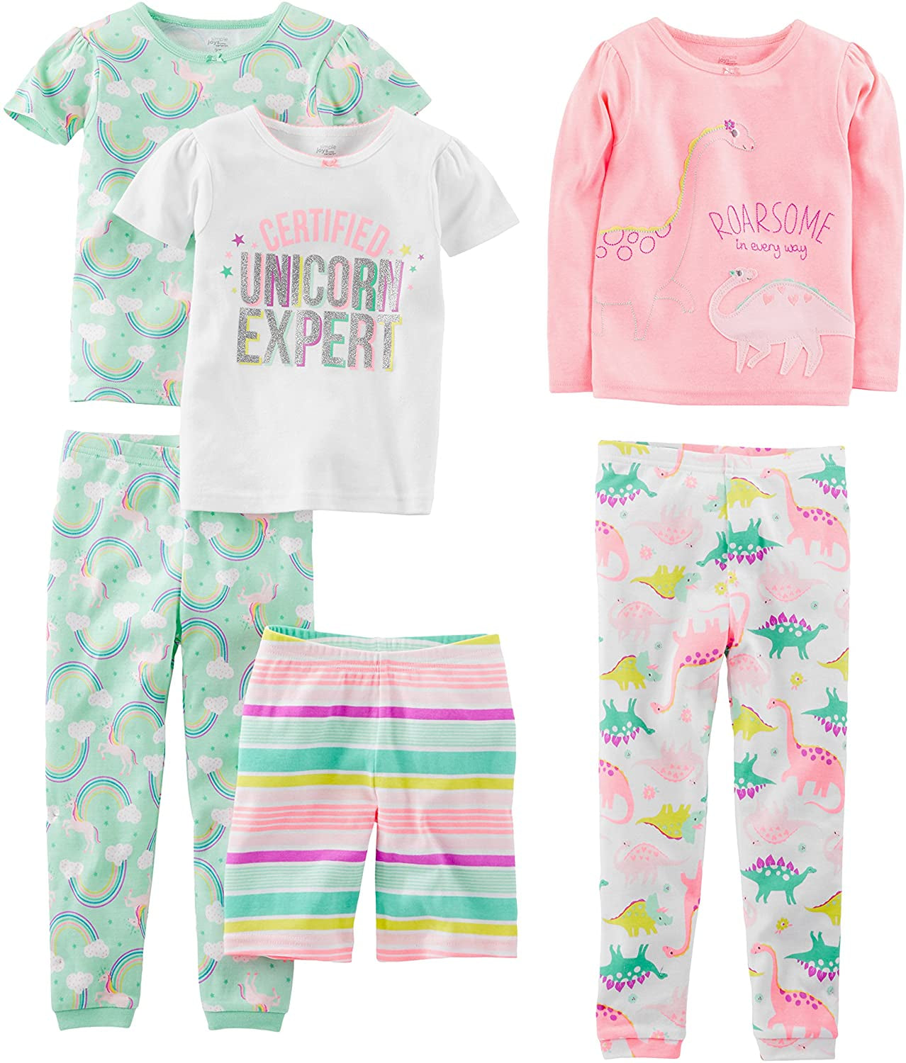 Babies, Toddlers, and Girls' 6-Piece Snug-Fit Cotton Pajama Set