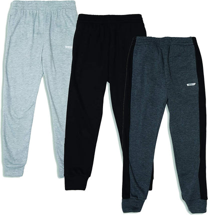 Boys 3-Pack Fleece and Tricot Jogger Sweatpants with Pockets for Athletic & Casual Wear