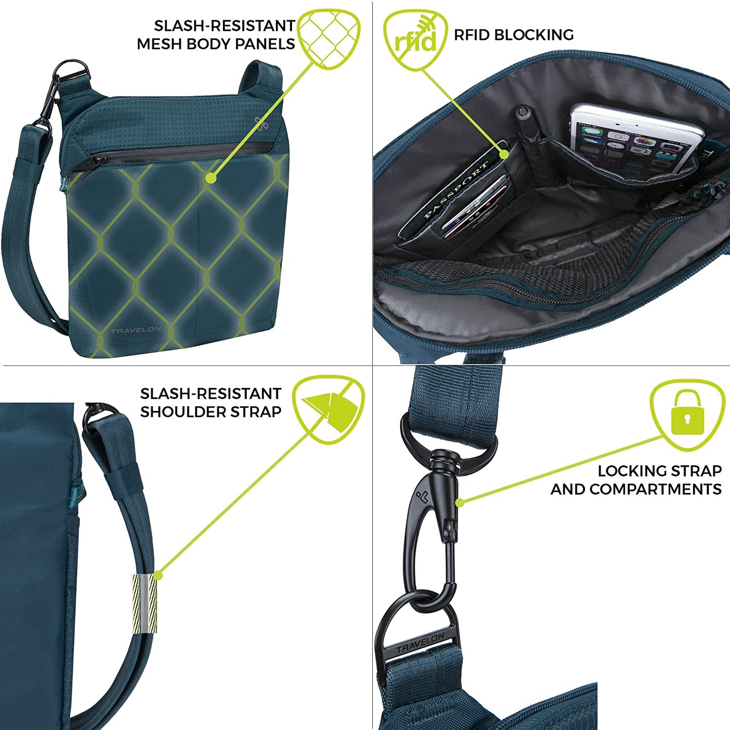 Anti-Theft Active Small Crossbody Bag, Charcoal