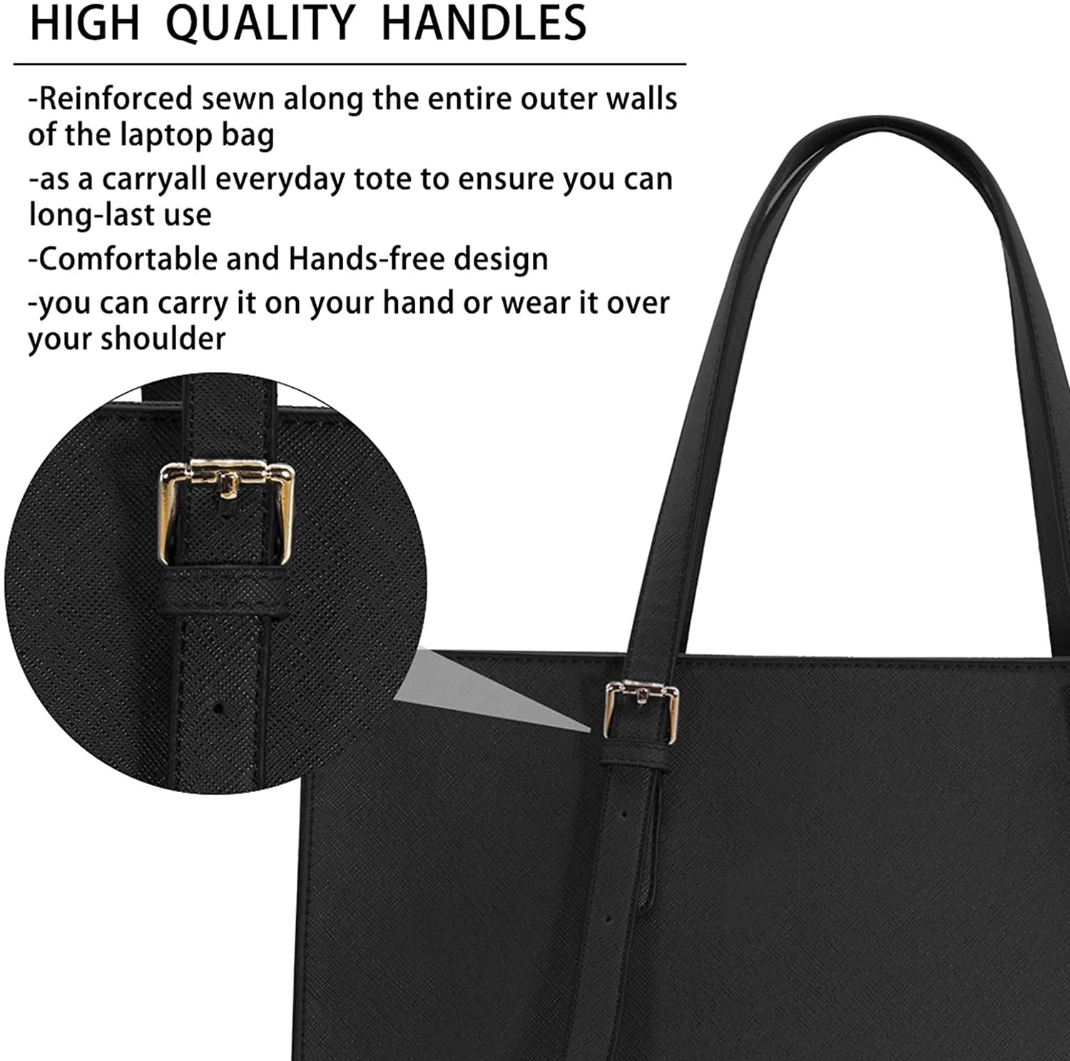 Laptop Bag for Women Waterproof Lightweight Leather 15.6 Inch Computer Tote Bag Business Office Briefcase Bag, Black