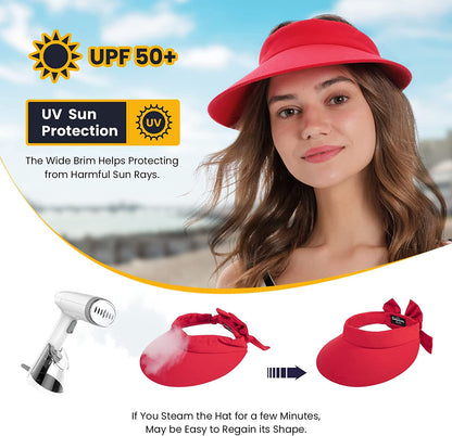 Women'S UPF 50+ UV Protection Wide Brim Beach Sun Visor Hat