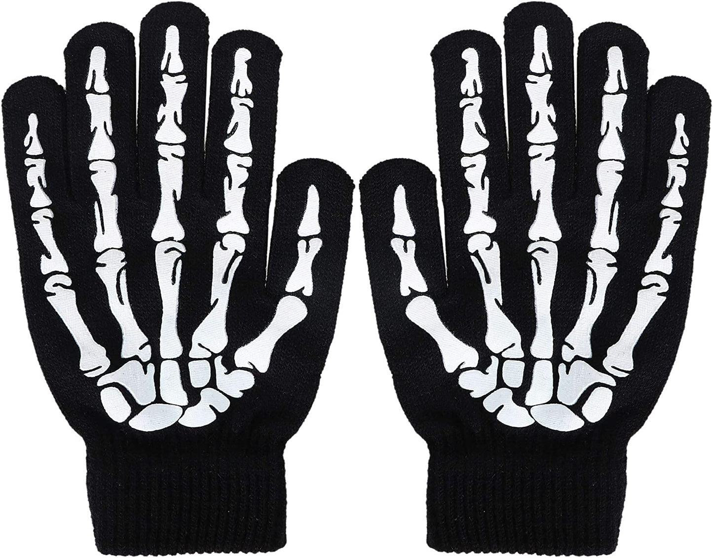 Unisex Full/Half Finger Skeleton Gloves Glow in the Dark Knit Gloves